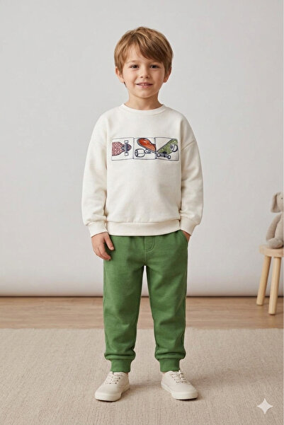 Motebarn Wear Αγορίστικο λευκό φούτερ με τύπωμα και παντελόνι φόρμας, σετ με ...