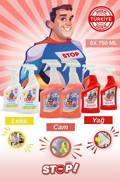 STOP Forte Zorlu Leke Seti 6 x 750 ML Leke, Cam,Yağ Kir,Temizleyici