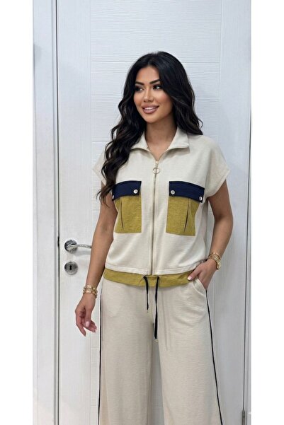 QİMYA BUTİK Buketli̇ Women's Pocket and Hem Colorful Parachute Fabric Sleevel...