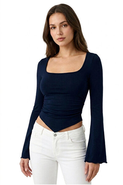 liora pers Kadın Kare Yaka İspanyol Kol V Kesim Şık Bluz