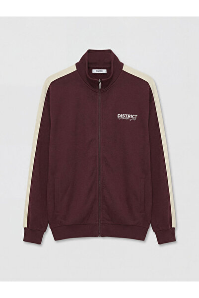 LC Waikiki Xside Mürdüm Mock Neck Printed Men's Zippered Sweatshirt