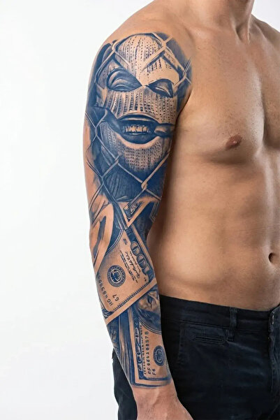 Tattoo 1 Ay Kalıcı 24 Saat Sonra Kararan Gangstar ve dolar desenli Realistic ...