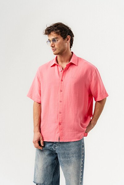 go gang own Mach Basic Muslin Λινό Υφασμάτινο κοντομάνικο πουκάμισο oversized