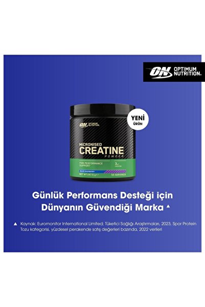 ON Optimum Nutrition Kreatin Monohidrat Blue Raspberry Aromalı 247.5 g 55 Servis Kas Gücü ve Desteği