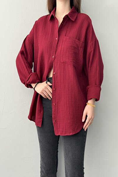 Butik MÜSLİN KUMAŞ BORDO GÖMLEK