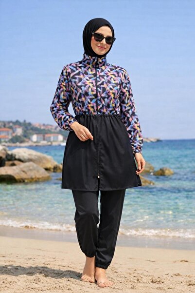 new ats Πλήρως καλυμμένο Με σχέδιο Hijab Tesettür Μαγιό σετ 3 τεμαχίων από ύφ...