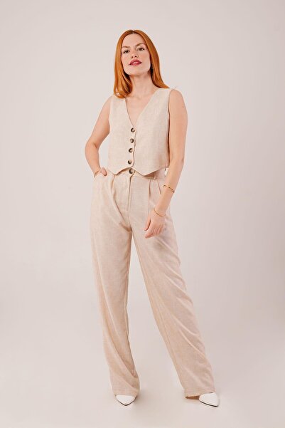 Hiccup JANES komplet pantalona sa V-izrezom, kopčanjem i širokim nogavicama