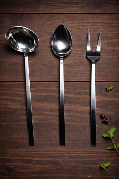 Umut طقم تقديم مكون من 3 قطع، طقم تقديم مكون من ملعقة وشوكة