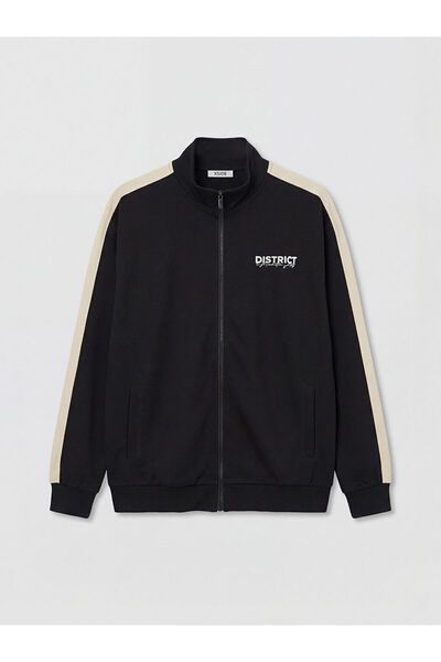LC Waikiki XSIDE Siyah Dik Yaka Baskılı Erkek Fermuarlı Sweatshirt