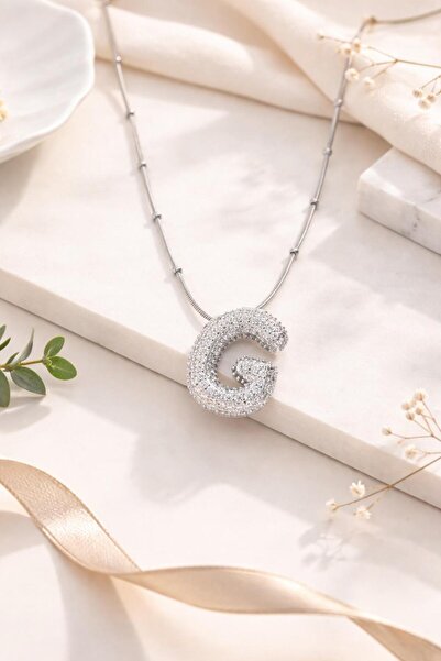 Archhazel Jewelery Zircon stone g letter silver color bubble necklace with st...