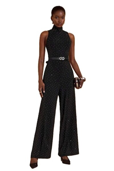 StreetWear Outlet Women's Jumpsuit with Rhinestones, Mock Neck, Sleeveless, B...