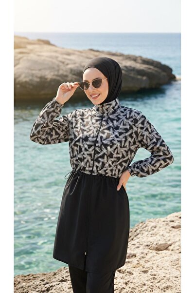 new ats Πλήρως καλυμμένο Με σχέδιο Hijab Tesettür Μαγιό σετ 3 τεμαχίων από ύφ...