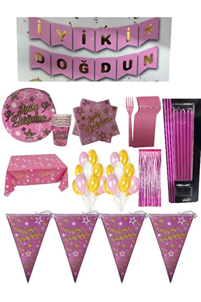 CAVAŞ sun hat Set pentru petrecerea de aniversare Pink Gold La mulți ani - Fu...