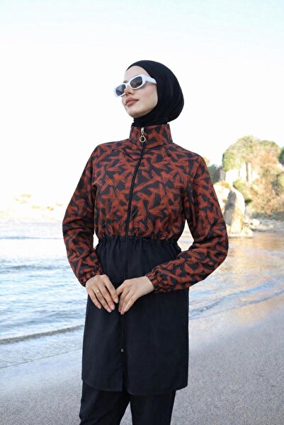 new ats Πλήρως καλυμμένο Με σχέδιο Hijab Tesettür Μαγιό σετ 3 τεμαχίων από ύφ...