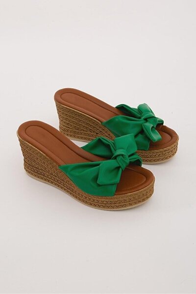 STOCON Women's High Heel Green Bow Wedge Heel Women's Slippers Heels Slipper Stc1274