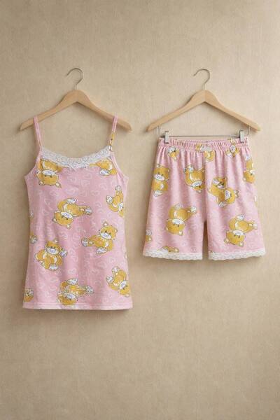 RUKOD Pink Teddy Bear Print Milan Rope Strap Shorts Pajama Set