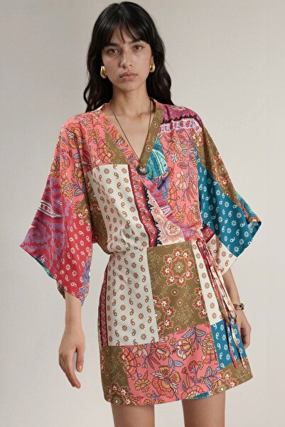 Hiccup Mini dress with Ethnic Patterned and front tie detail