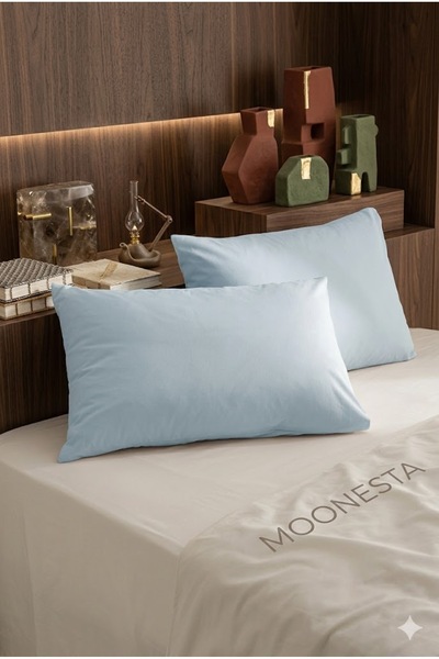 Madame Coco Manon 100% Cotton Ranforce Plain Set of 2 Pillowcases - Blue