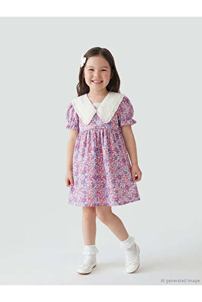 LC Waikiki Lcw Kids Lilac Printed Linen Look Girls' Dress from Cc Collection