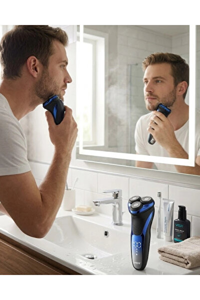 COjans ماكينة حلاقة كهربائية احترافية ثلاثية الأبعاد برأس دوار للعناية بالرجال