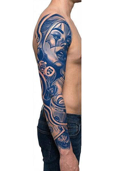 Tattoo 1 Ay Kalıcı 24 Saat Sonra Kararan Gangstar ve dolar desenli Realistic ...