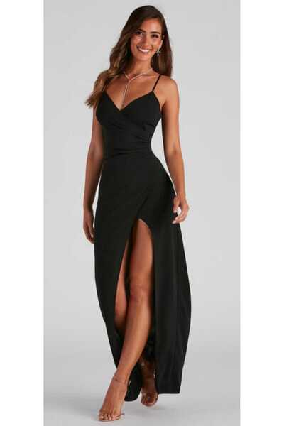 Hanife Glam Couture Hanife Glam kroveze yaka scuba krep elbise