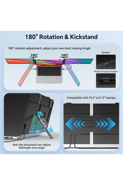 V2COM 14" FHD Triple Laptop Screen Extender – Ultra-Light Portable Monitor for 13.3-17.3" Laptops