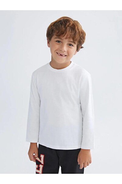 LC Waikiki Bílé chlapecké tričko Basic s kulatým výstřihem (W5)