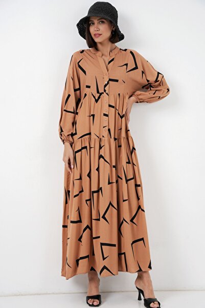 Hiccup Bdart Buttoned V-Neck Patterned Maxi Dress