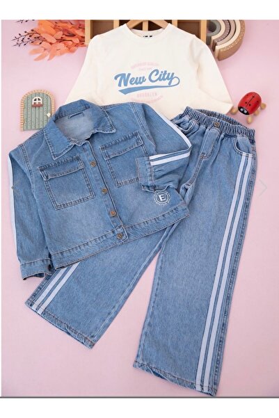 ecol kız kids Set de 3 piese din denim pentru fete 9-12 ani, jachetă din deni...