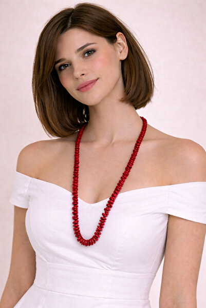 LUNEVA AKSESUAR Coral Natural Stone Necklace – Handmade Red Coral Stone Necklace