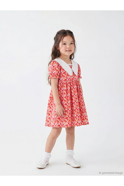 LC Waikiki Cc Collection’dan LCW Kids Mercan Baskılı Keten Görünümlü Kız Çocu...