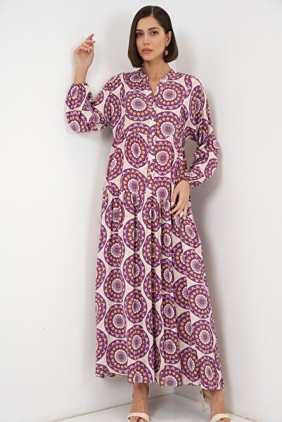 Hiccup Bdart Buttoned V-Neck Patterned Maxi Dress
