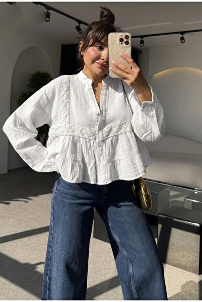 Safgiyim44 Luke Beige Lace Detail Shirt - Ecru