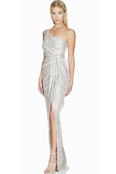 Hanife Glam Couture Hanife Glam tek omuzlu pul payet işlemeli kuşak detaylı a...