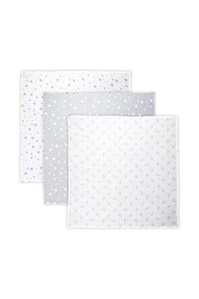 LORELLİ Set of 3 gray mix muslin plaid diapers, 80 x 80 cm