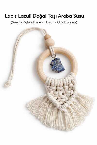 Mina Souvenir زينة سيارة من حجر اللازورد الطبيعي - مصنوعة يدويًا مكرمية، حجر ...