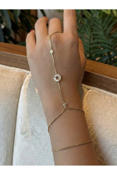 GAMBU Gold Color Baguette Zircon Stone Round Motif Thin Chain Women's Shahmer...