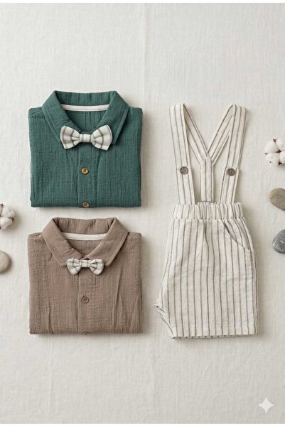 Little Baby Bow Tie Muslin Salopet Set