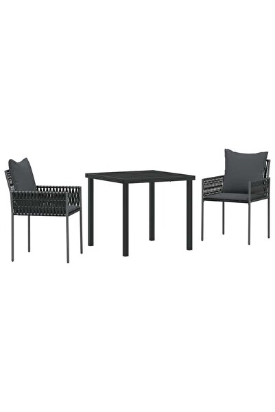 vidaxl Set de masă pentru grădină 3 pcs Negru și Gri Ratan PE