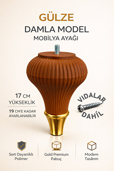 GÜLZE (17 cm) Avangart Luxury Brown Drop Model - Furniture Leg (Furniture, Ca...