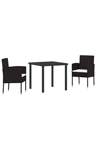 vidaxl Set de masă pentru grădină cu pernă 3 pcs Negru poliratan