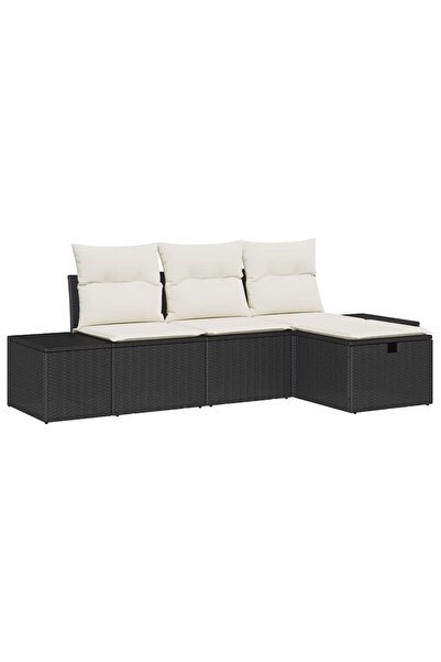 vidaxl Set de canapele pentru grădină cu pernă 4 pcs Negru Rattan poli