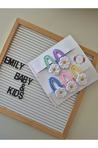 emilybabykids 5'li Set El Örgüsü Papatya Figürlü Çıtçıt Toka Takımı