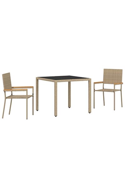vidaxl Set de masă pentru grădină 3 pcs Bej poliratan
