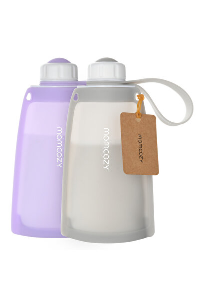 Momcozy Pungi din silicon pentru depozitarea laptelui, set de 2, violet/gri