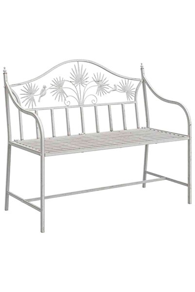 vidaxl Bancă de grădină Alb Antic 104 x 52,5 x 89 cm Oțel