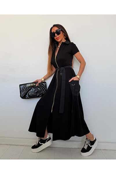 QİMYA BUTİK Buketli̇ Women's Parachute Fabric Detailed Belted Full Zipper Clo...