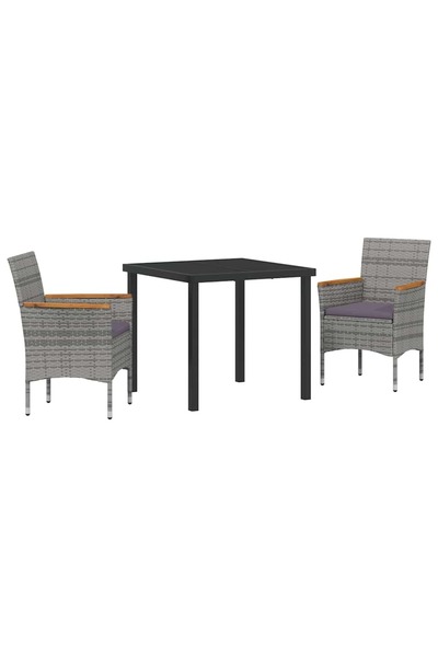 vidaxl Set de masă pentru grădină cu pernă 3 pcs Gri poliratan
