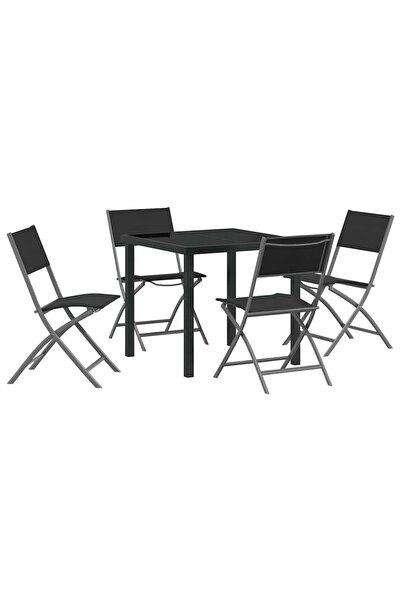 vidaxl Set de masă pentru grădină 5 pcs Negru
